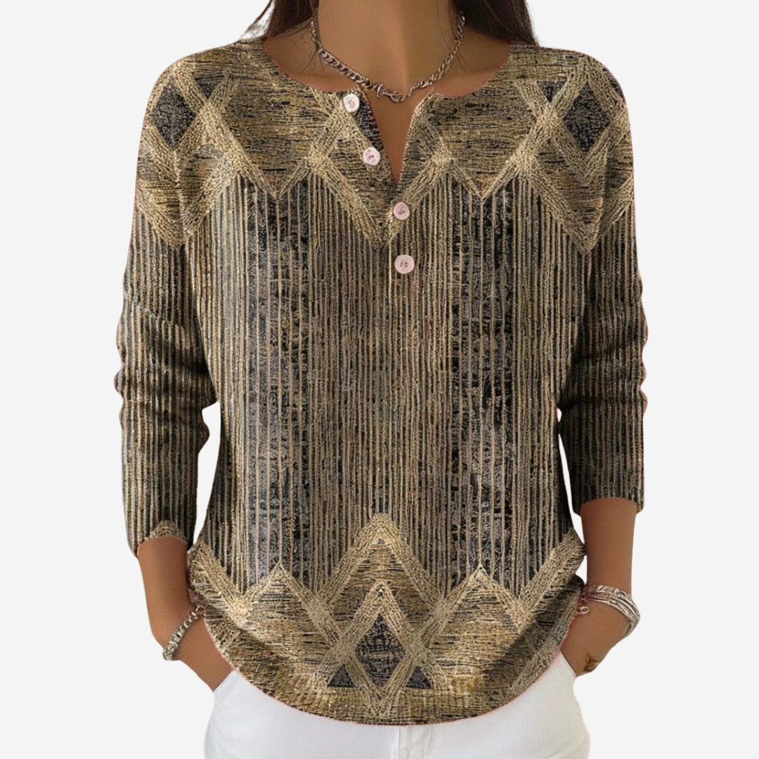 Vintage Striped Henley Collar Sweater