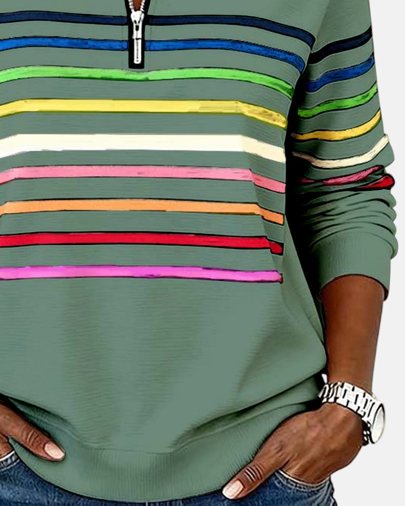 Wren | Rainbow Striped Zip Sweatshirt