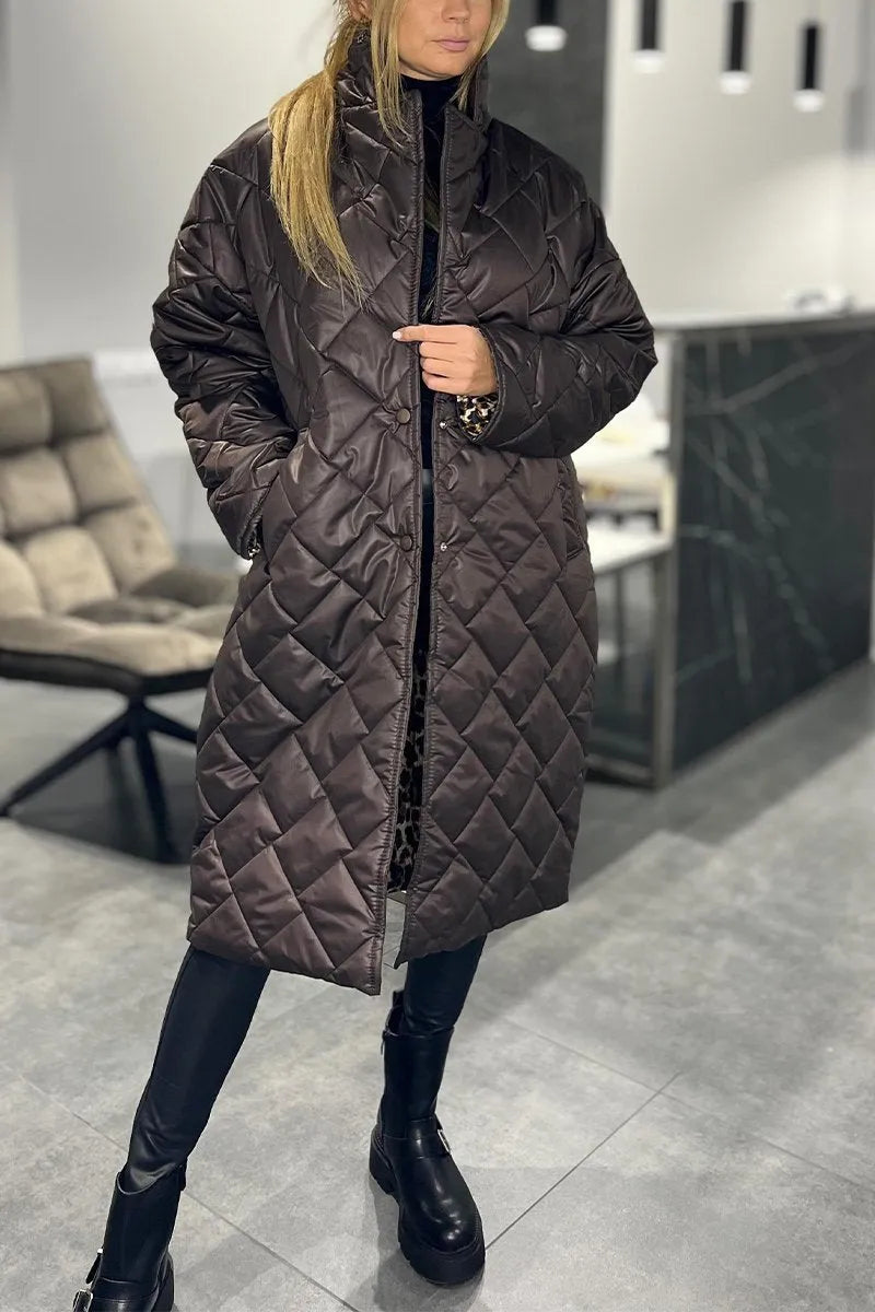 Adeline – Reversible Quilted Coat with Leopard Print Lining