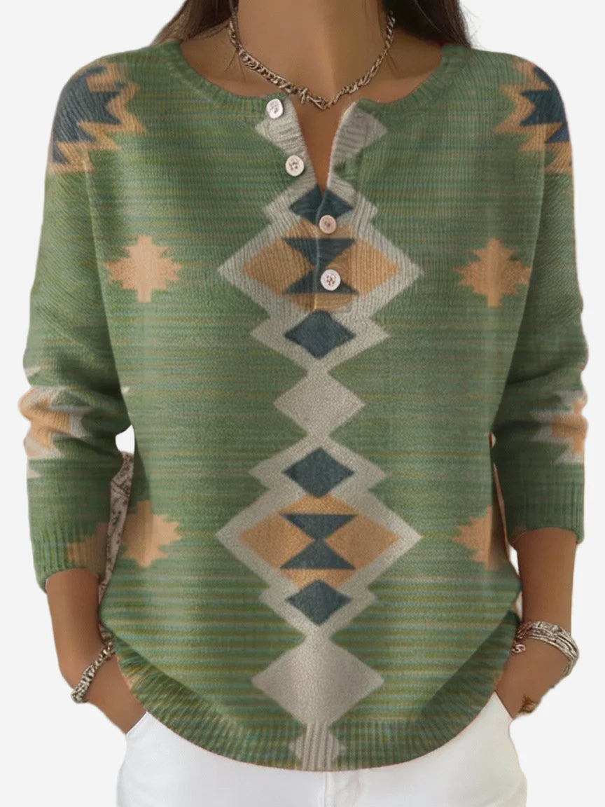 Selene - Vintage Abstract Buttoned Sweater