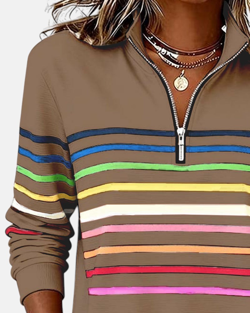 Wren | Rainbow Striped Zip Sweatshirt