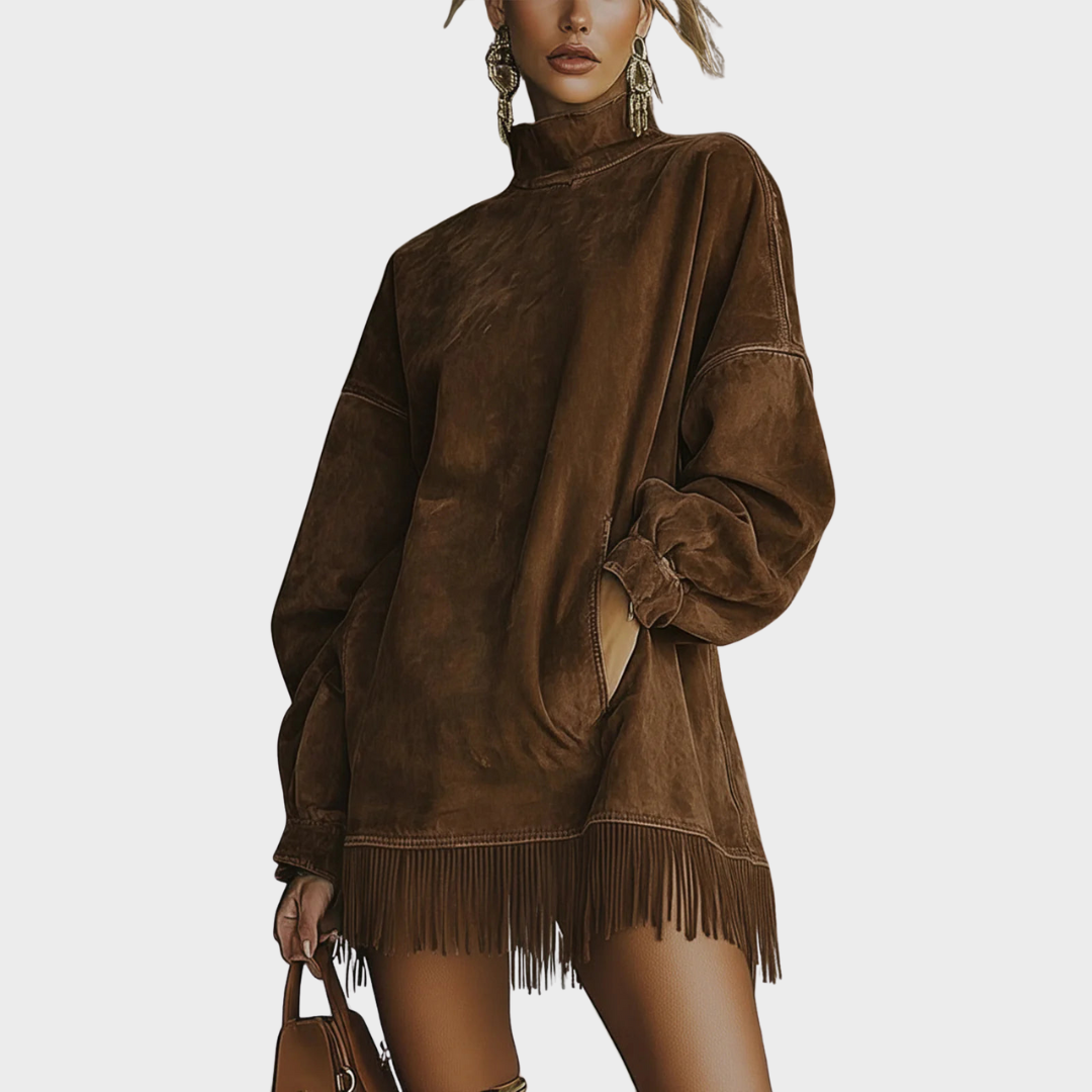 Elara | Fringed Oversized Midi Dress