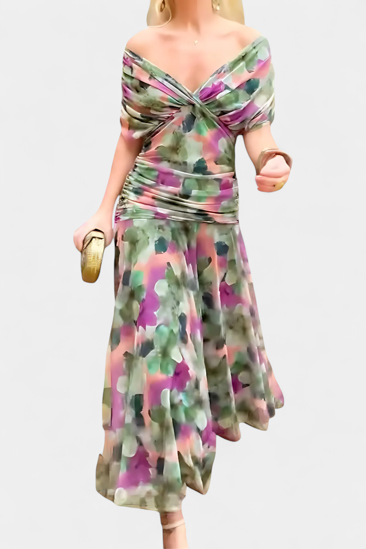 Ellowen - Long floral dress with V-neck