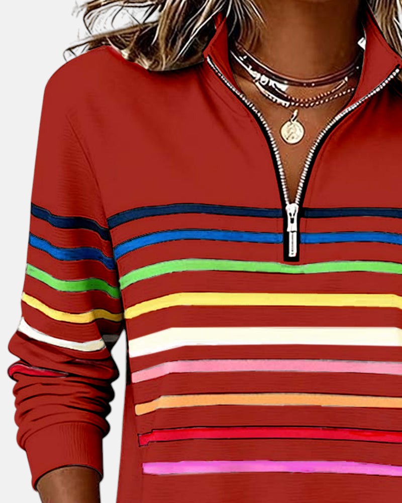 Wren | Rainbow Striped Zip Sweatshirt