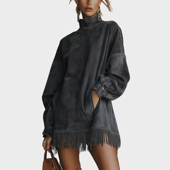 Elara | Fringed Oversized Midi Dress