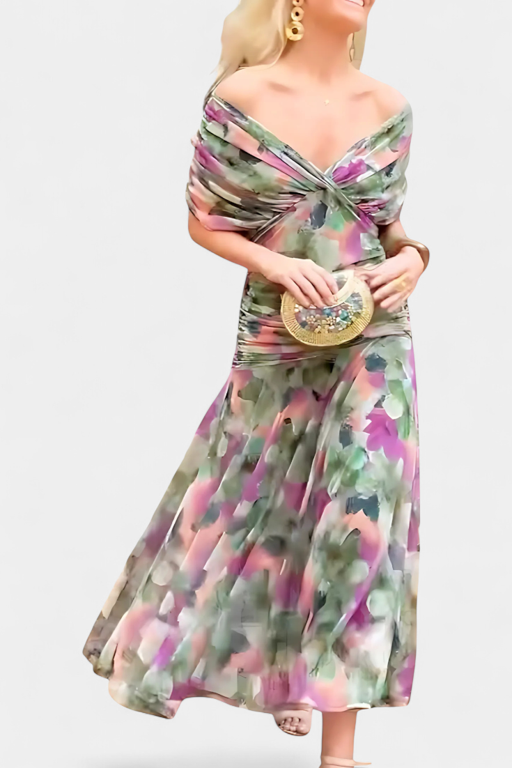 Ellowen - Long floral dress with V-neck