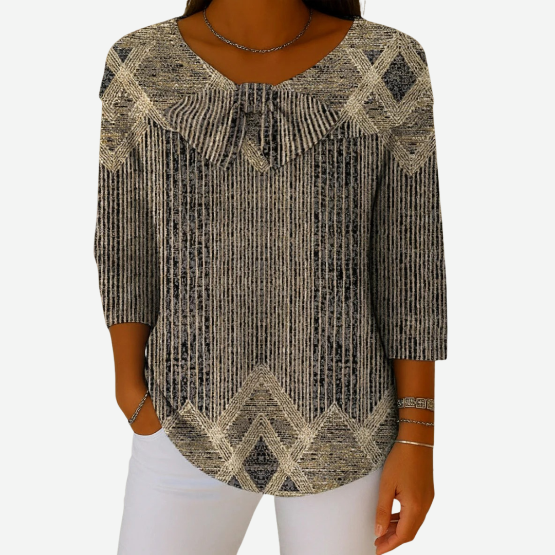 Vintage Striped Bow Neckline Sweater