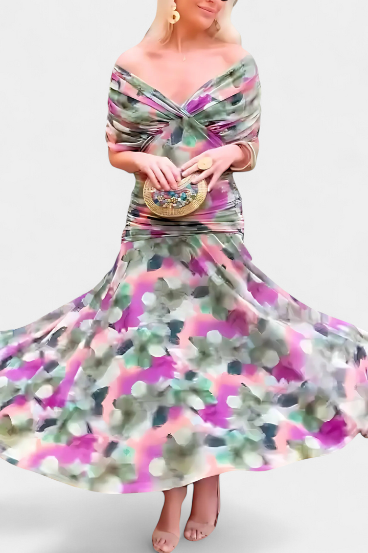 Ellowen - Long floral dress with V-neck