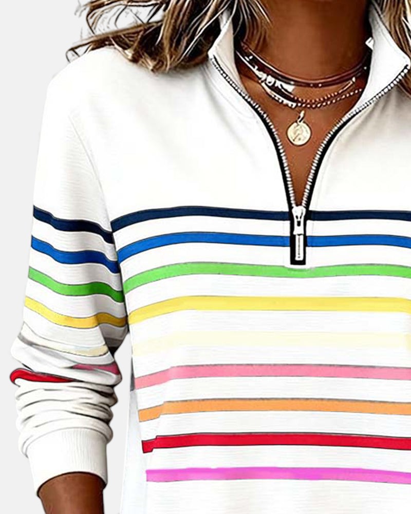 Wren | Rainbow Striped Zip Sweatshirt