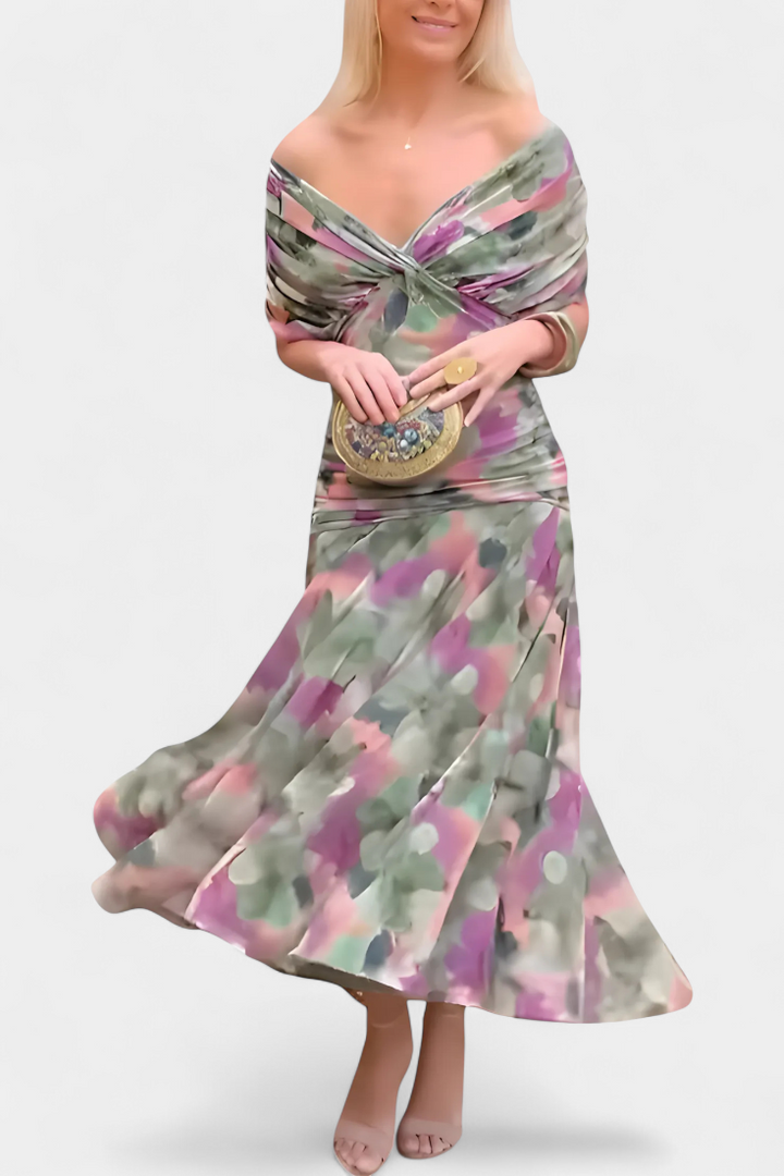 Ellowen - Long floral dress with V-neck