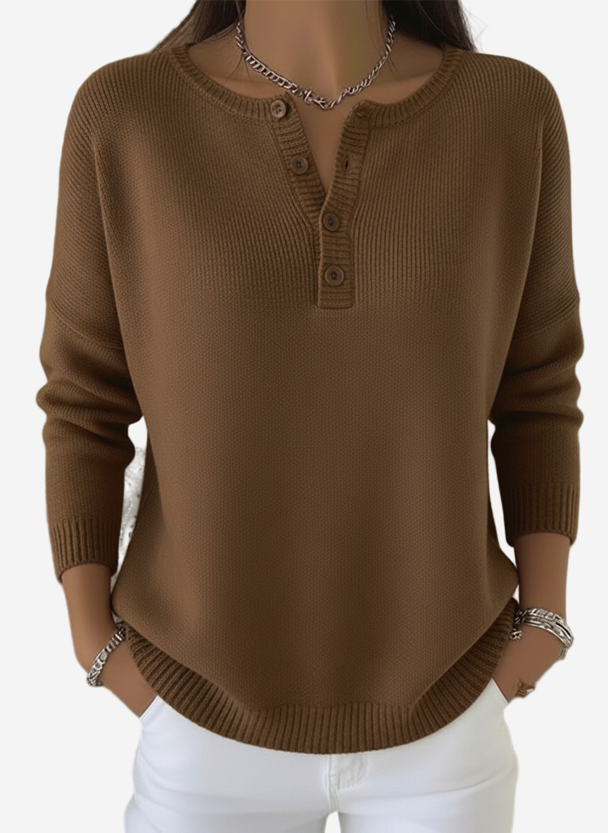 Corinne - Soft Henley Collar Sweater