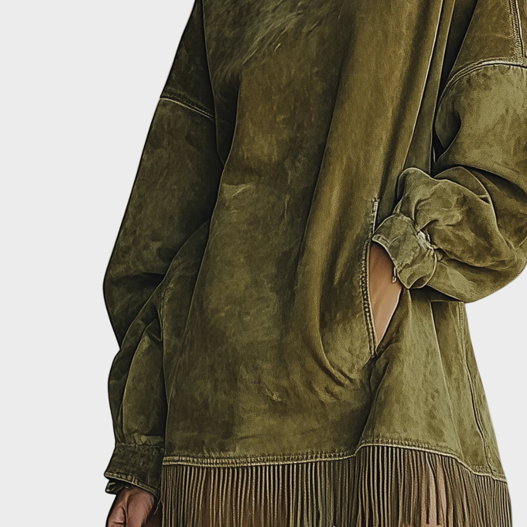 Elara | Fringed Oversized Midi Dress