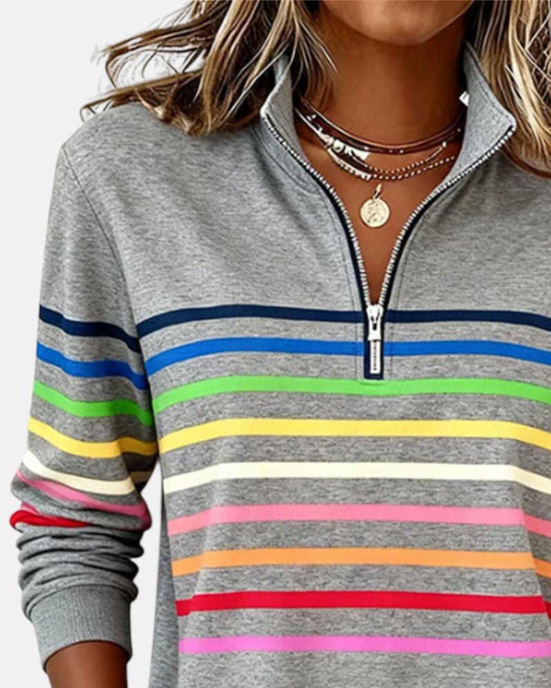 Wren | Rainbow Striped Zip Sweatshirt