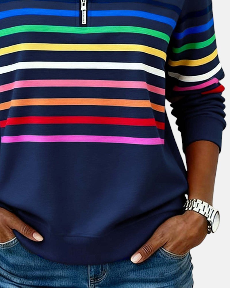 Wren | Rainbow Striped Zip Sweatshirt