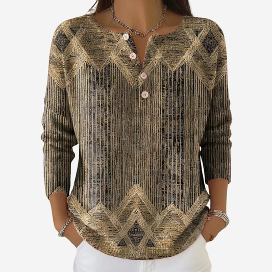 Vintage Striped Henley Collar Sweater