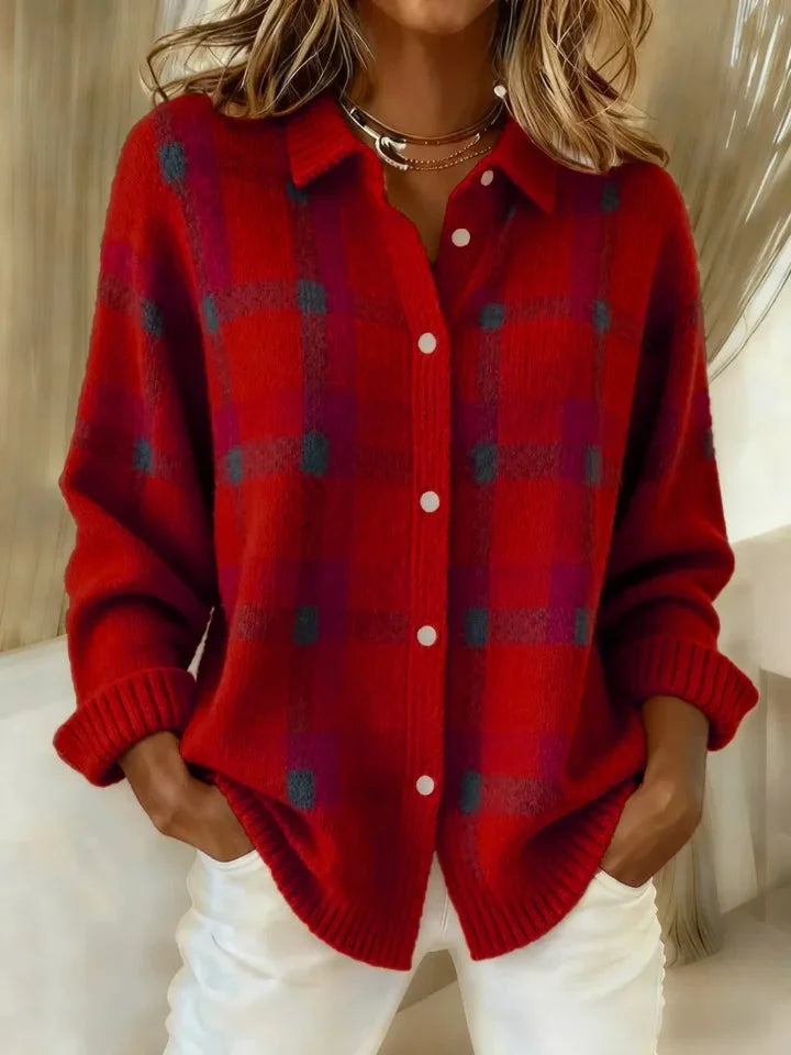 Amélie | Cozy Plaid Knit Cardigan