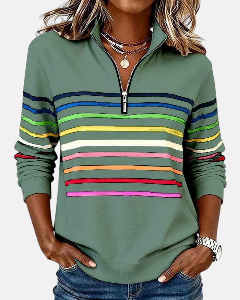 Wren | Rainbow Striped Zip Sweatshirt