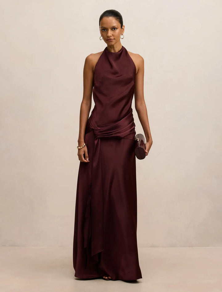 Abby | Women's Cocktail Dress With Halter Satin Design And Elegant Maxi Silhouette