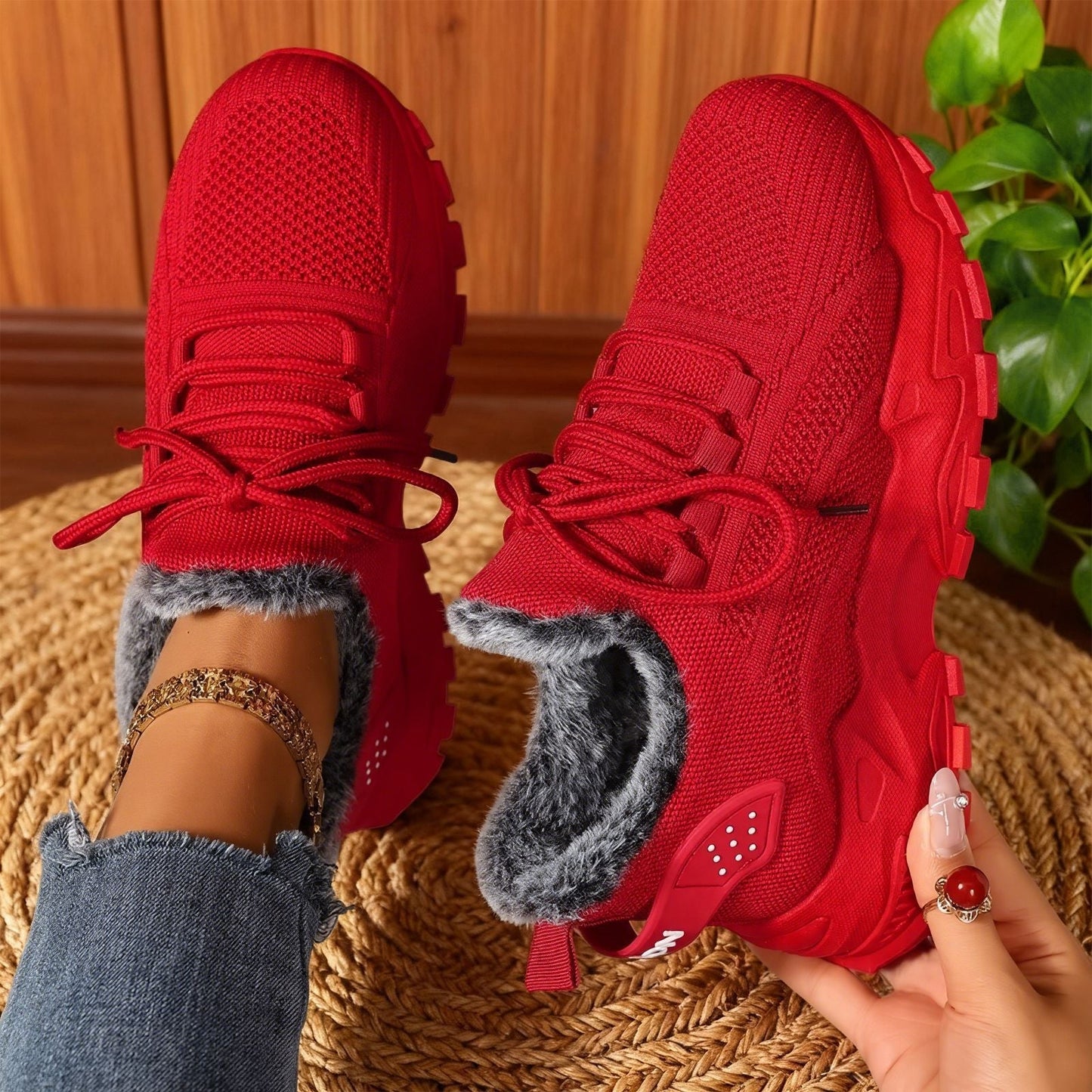 Rosie - Casual Fleece Lace-Up Lightweight Sneakers