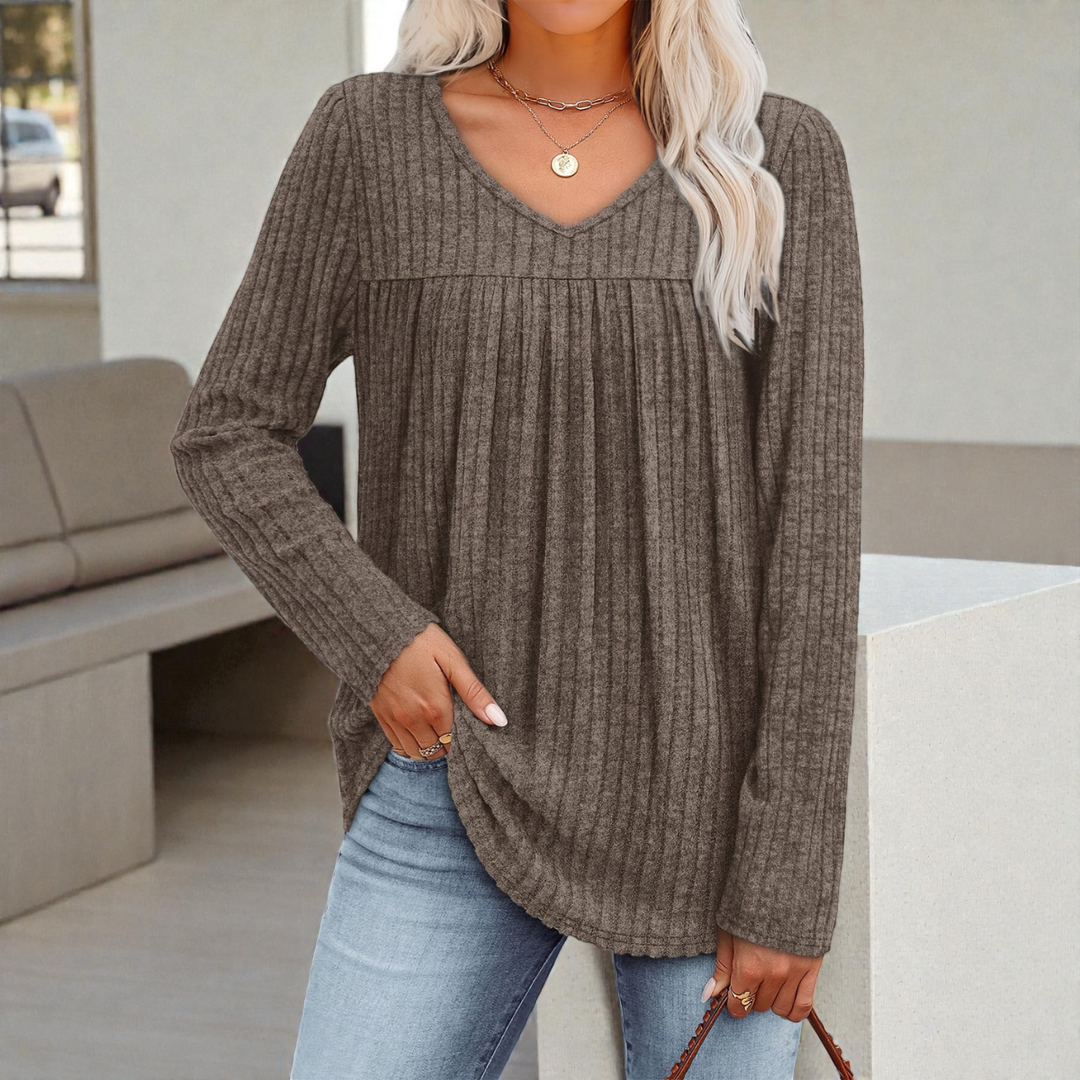 Hella™ | Elegant Ruched V-Neck Sweater
