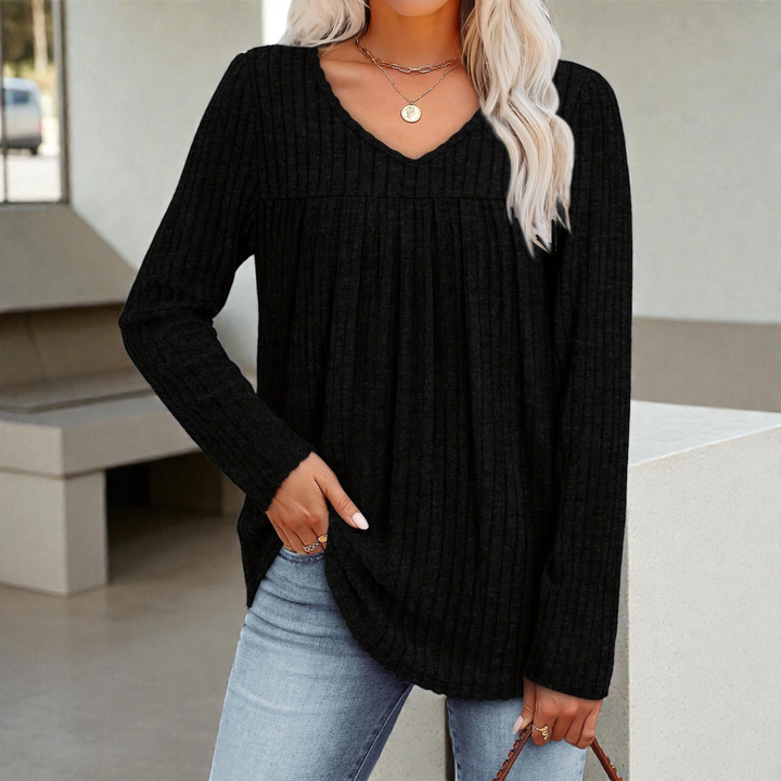 Hella™ | Elegant Ruched V-Neck Sweater