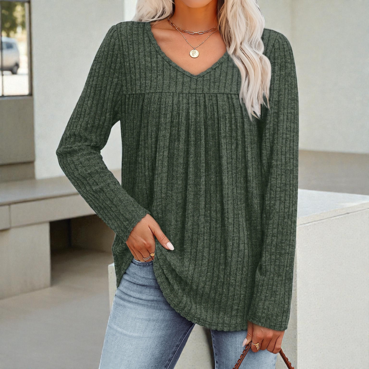Hella™ | Elegant Ruched V-Neck Sweater
