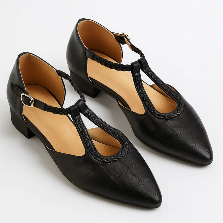 OrthoLuxe Braided T-Strap Flats