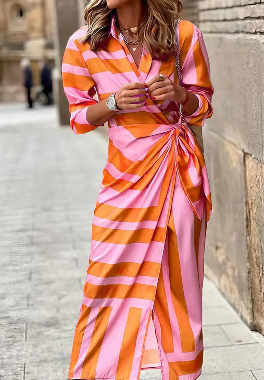 Elvina™ Striped Wrap Dress