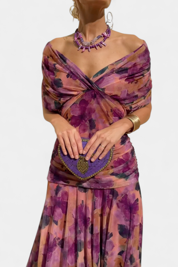 Ellowen - Long floral dress with V-neck