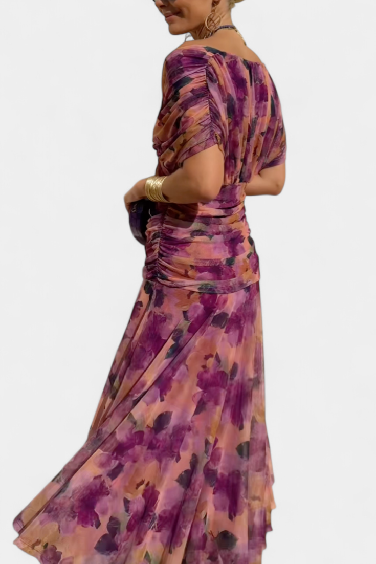 Ellowen - Long floral dress with V-neck
