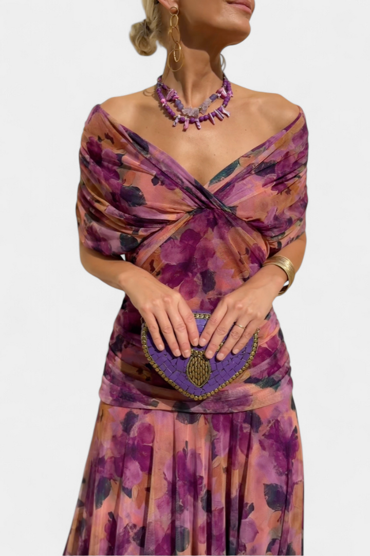 Ellowen - Long floral dress with V-neck