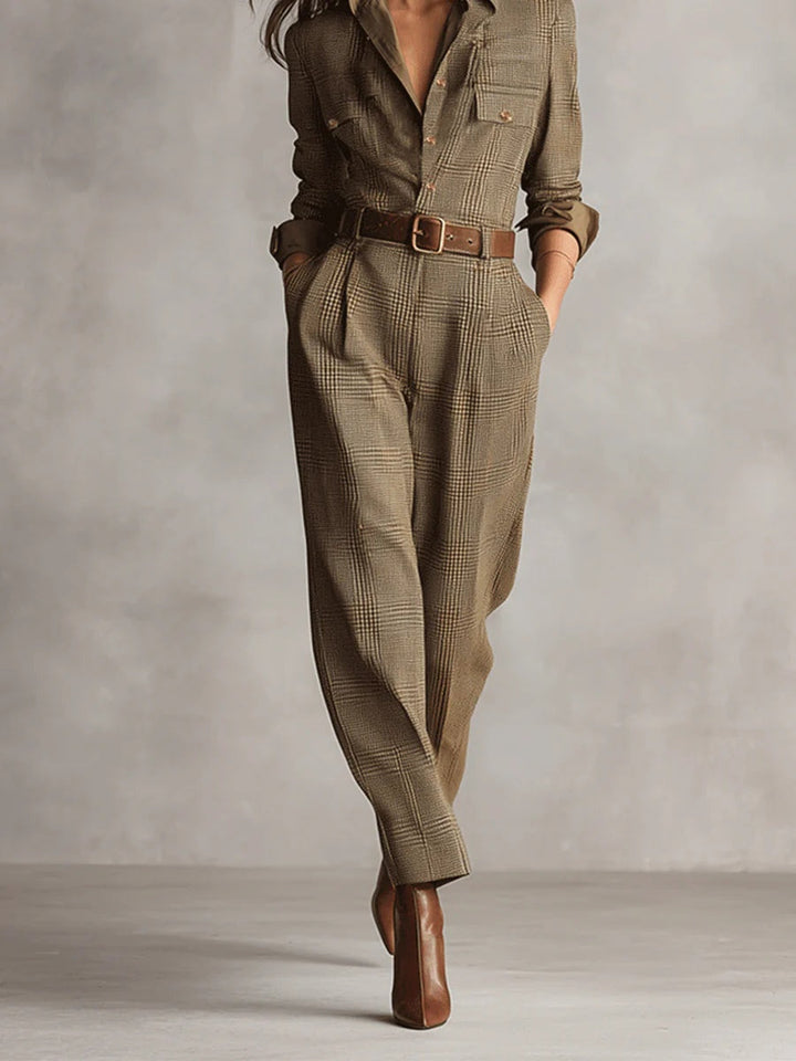 Sophisticated Tweed Texture Plaid Utility Jumpsuit