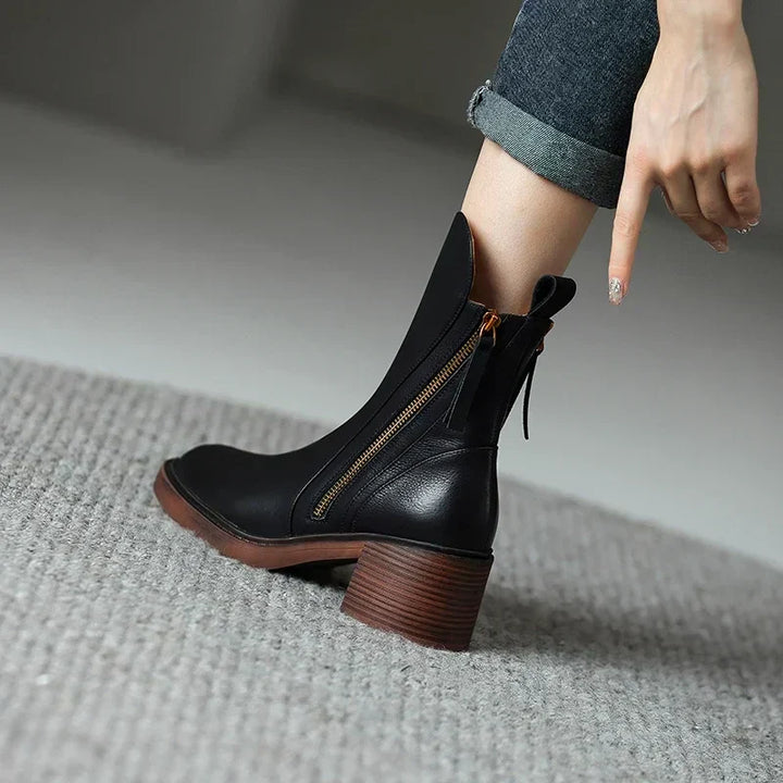 Laureen™ | Elegant Comfort Leather Zip-Up Ankle Boots