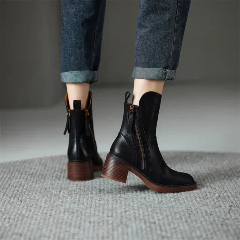 Laureen™ | Elegant Comfort Leather Zip-Up Ankle Boots