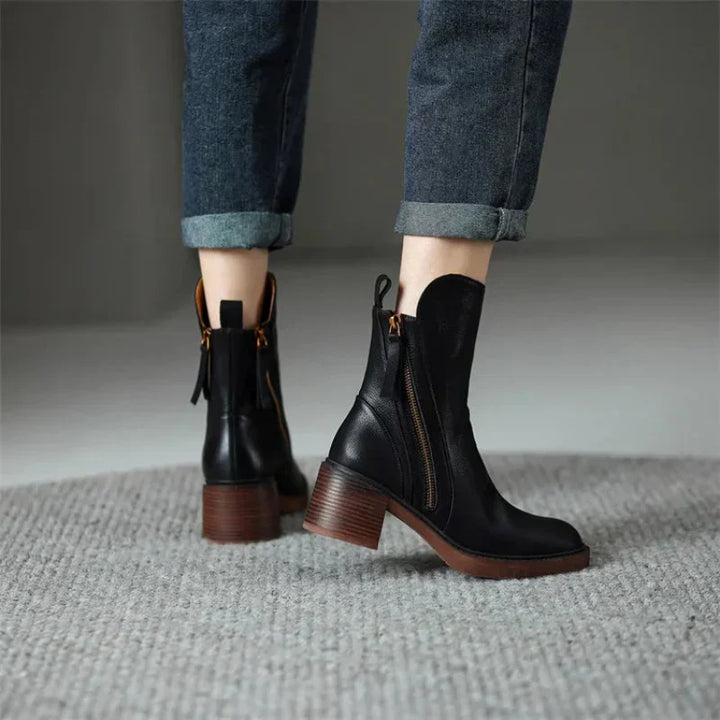 Laureen™ | Elegant Comfort Leather Zip-Up Ankle Boots