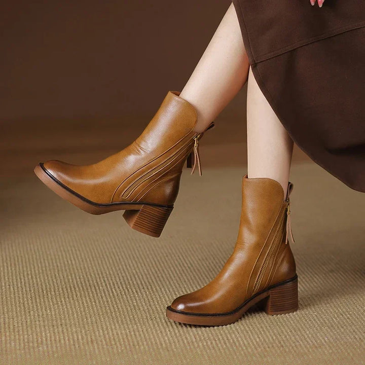 Laureen™ | Elegant Comfort Leather Zip-Up Ankle Boots