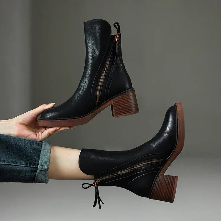 Laureen™ | Elegant Comfort Leather Zip-Up Ankle Boots