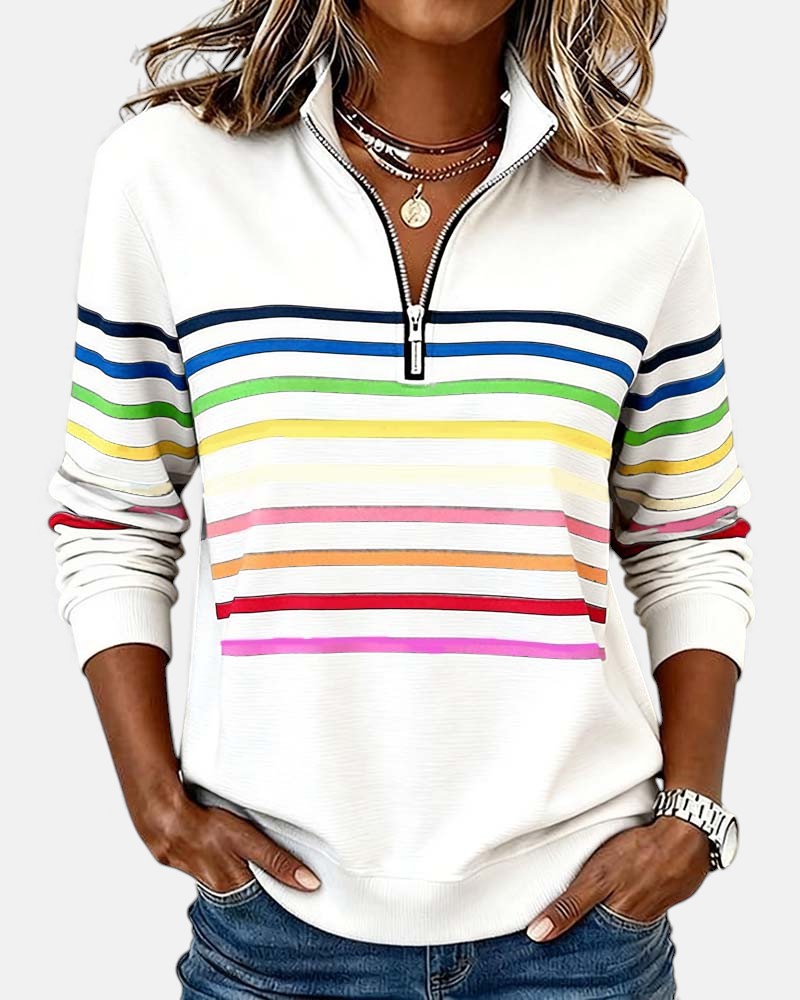 Wren | Rainbow Striped Zip Sweatshirt