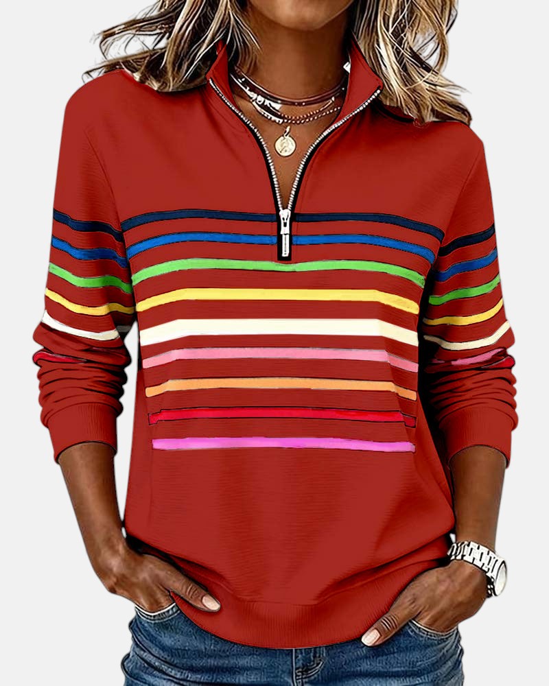 Wren | Rainbow Striped Zip Sweatshirt