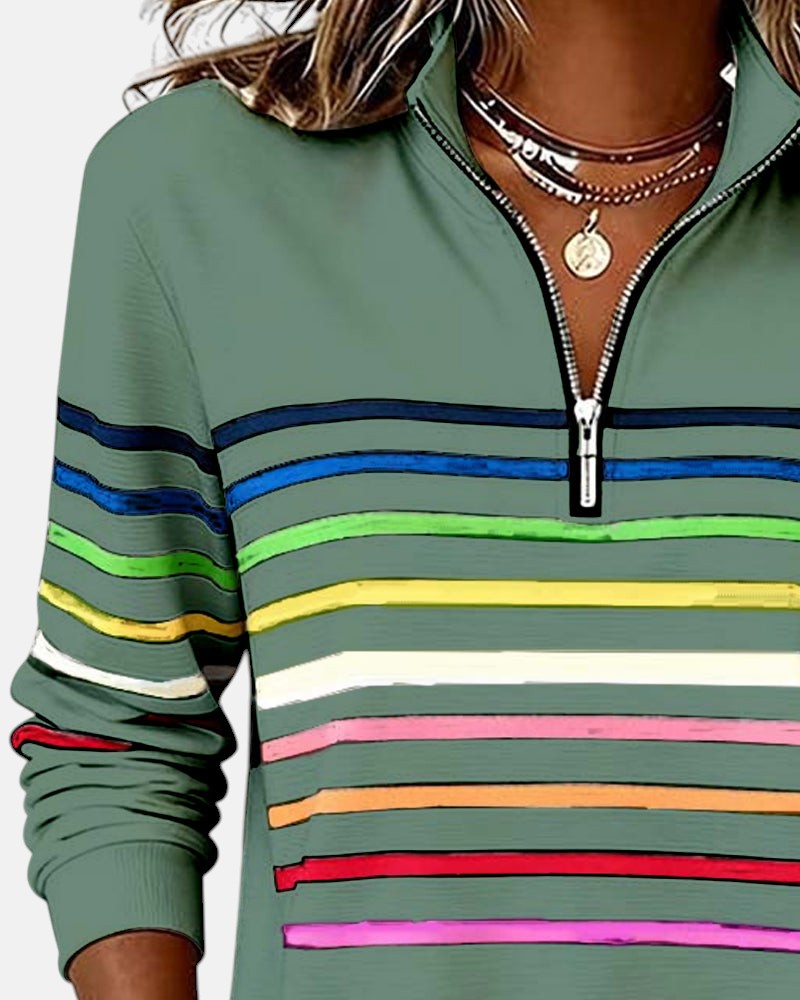 Wren | Rainbow Striped Zip Sweatshirt