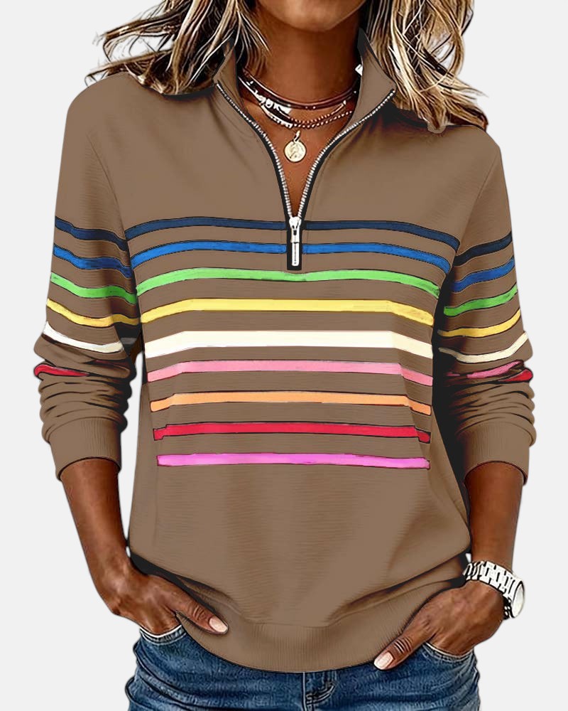 Wren | Rainbow Striped Zip Sweatshirt