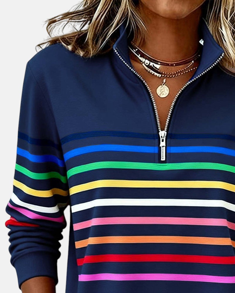 Wren | Rainbow Striped Zip Sweatshirt