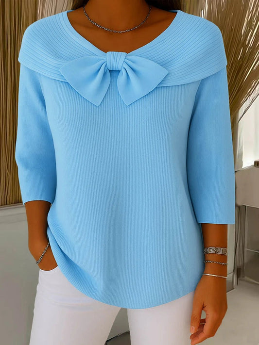 Ariana – Women's Sweater with Bow and Round Neckline