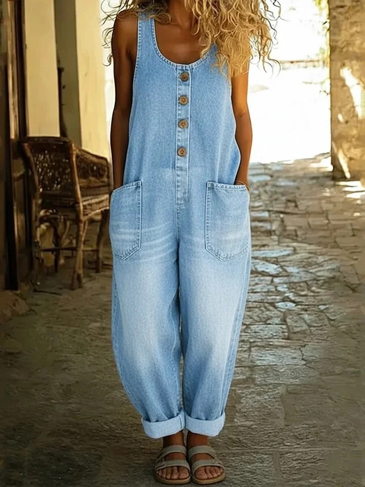 Mirelle™ | Relaxed Cotton Denim Jumpsuit